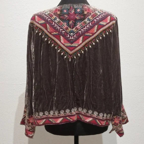 Johnny Was Graphite velour embroidered jacket - Picture 5 of 16